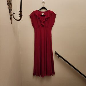 Vtg Talbots Red Ruffle Chiffon Maxi Dress Empire Waist Romantic Valentine Whimsy